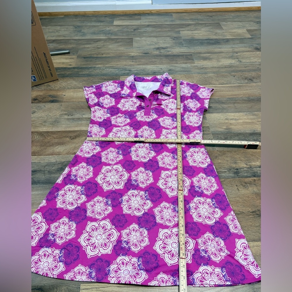 💜 Lola Purple Floral Polo Dress – Short Sleeve | A-Line Fit - Picture 3 of 5